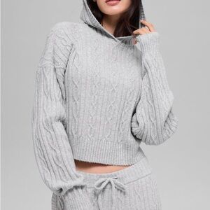 ALO Yoga Light Gray Cable Knit Hoodie